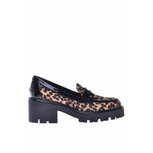 Pantofi loafer din piele cu garnituri cu animal print - Negru/Maro imagine