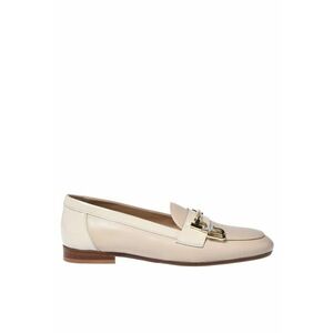 Pantofi loafer din piele cu accesoriu monograma metalica - Alb fildes imagine