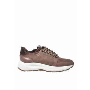 Pantofi sport din piele si piele intoarsa cu captuseala din blana de miel - Maro taupe imagine