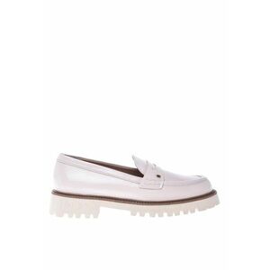 Pantofi loafer din piele cu monograma metalica discreta - Alb fildes imagine