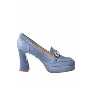 Pantofi din piele intoarsa cu accesoriu monograma metalica - Albastru imagine