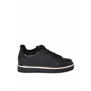Pantofi sport flatform din piele cu sireturi - Negru imagine