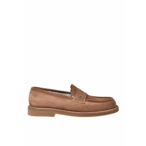 Pantofi loafer din piele intoarsa cu model uni - Bej imagine