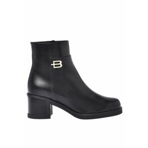 Botine din piele cu toc si detaliu metalic - Negru imagine
