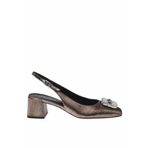 Pantofi slingback din piele intoarsa cu toc masiv - Bronz imagine