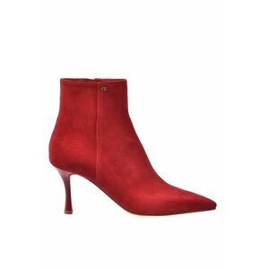 Botine din piele intoarsa cu varf ascutit si toc clasic - Rosu imagine