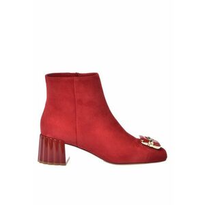 Botine din piele intoarsa cu toc masiv - Rosu imagine