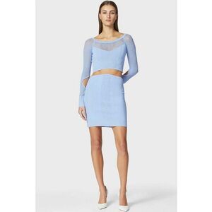 Fusta mini cu talie inalta - Albastru imagine