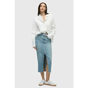 Fusta midi - din denim cu decupaj frontal - Albastru imagine