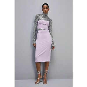 Fusta midi - slim fit - decupata lateral in talie - Lila imagine