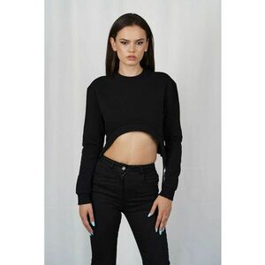 Hanorac crop - cu maneca lunga si decupat in talie - Negru imagine