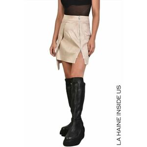Fustă mini asimetrică din piele întoarsă și fermoar cu glisor dublu - Bej imagine