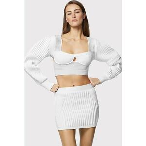 Fusta mini dintr-o tesatura texturata in stil bodycon - Alb imagine