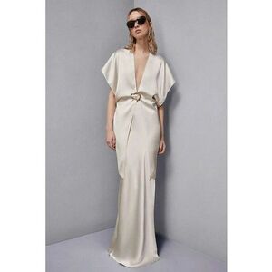 Fusta lunga - satinata - cu elastic in talie - Crem imagine