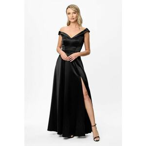 Rochie cu decolteu pe umeri si slit lateral adanc - Negru imagine