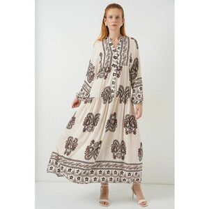 Rochie maxi - HiCCUP BDART - inchidere cu nasturi - textil - maro imagine