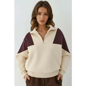 Hanorac dama guler inalt cu fermoar - confortabil - crem - textil imagine