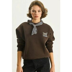 Hanorac dama brodat - guler rotund - imprimeu leopard - maro - textil imagine