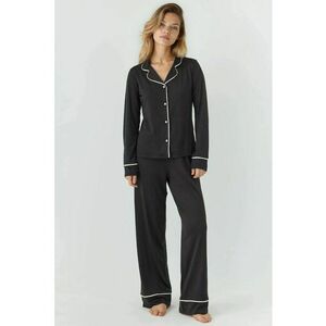 Pijamale dama relaxat - maneca lunga - negru - jerseu imagine