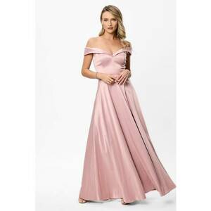 Rochie cu decolteu pe umeri si slit lateral adanc - Roz somon imagine