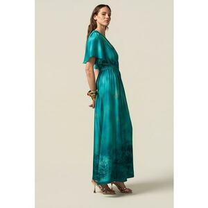 Rochie maxi cu maneci fluture - Verde aquamarin imagine