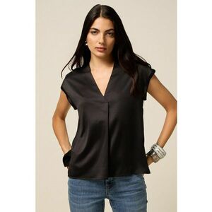 Bluza cu maneci scurte si aspect de satin - Negru imagine