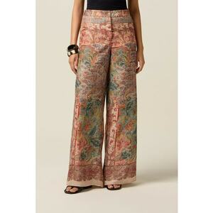 Pantaloni ampli cu model si talie inalta - Multicolor imagine