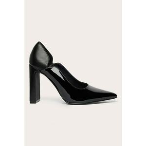 Pantofi de piele ecologica cu toc masiv - Negru imagine