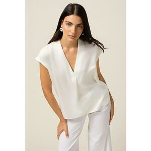 Bluza cu maneci scurte si aspect de satin - Alb imagine