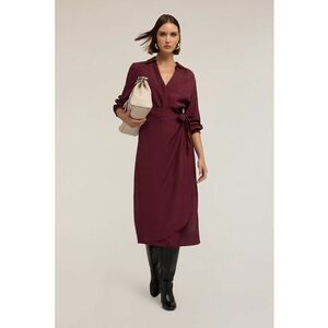 Rochie midi cu croiala petrecuta si decolteu in V - Rosu imagine