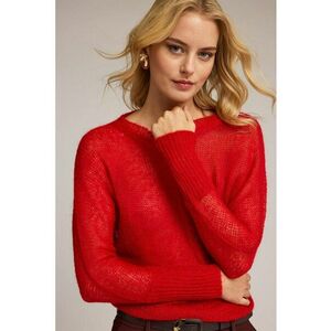 Pulover din amestec de mohair cu decolteu barcuta - Rosu imagine