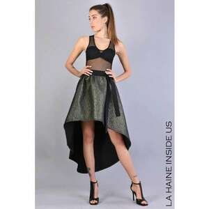 Fusta asimetrica cu model cu dungi - Negru imagine