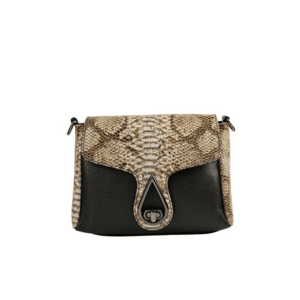Geanta din piele naturala cu model piele de reptila - Negru - 15 x 25 x 10 CM imagine