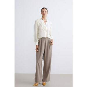 Pantaloni cu croiala ampla si pliuri - Maro taupe imagine