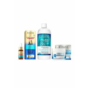 Set ingrijire ten Eveline Hyaluron Deep Moisture - Crema hidratanta pentru ten uscat si foarte uscat - 50 ml + Ser de fata hidratant bioHyaluron 3 x Retinol System - 18 ml + Apa micelara Hyaluron Clinic B5 - 500 ml imagine