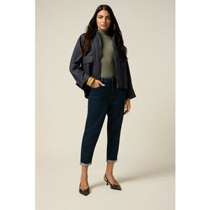 Blugi crop cu talie medie - Bleumarin imagine