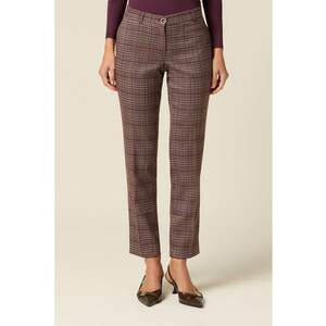 Pantaloni crop drepti cu model in carouri - Alb/Violet pruna imagine
