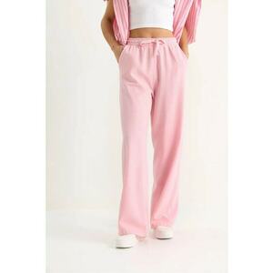 Pantaloni dama - largi cu croiala relaxata - roz - bumbac imagine
