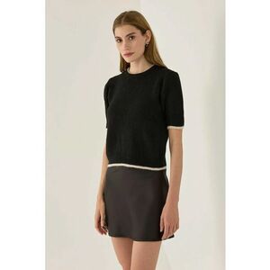 Pulover tricotat negru - acril - guler rotund - maneca scurta imagine