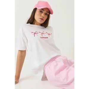 Tricou dama guler rotund - brodat - alb - bumbac imagine