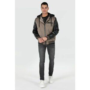 Geaca colorblock cu gluga - Maro taupe imagine