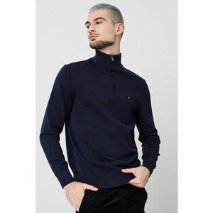 Pulover din bumbac cu fenta cu fermoar - Albastru ultramarin imagine