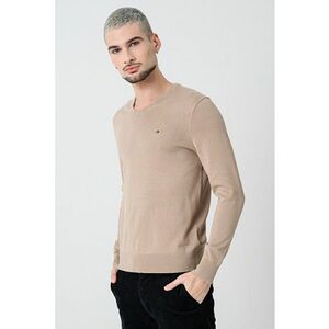 Pulover de bumbac cu decolteu in V - Maro taupe imagine
