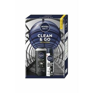 Set: Gel de dus Active Clean 250 ml + Deodorant Spray NIVEA MEN Invisible Black & White 150 ml imagine