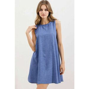 Rochie mini dama HiCCUP - viscoza/in - decolteu rotund - fara maneci - albastru imagine