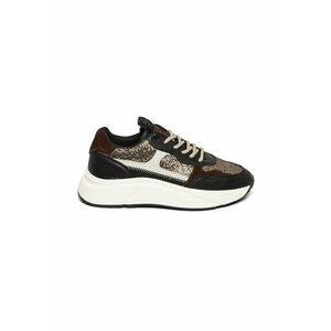 Pantofi sport wedge de piele ecologica - Auriu/Negru/Maro imagine