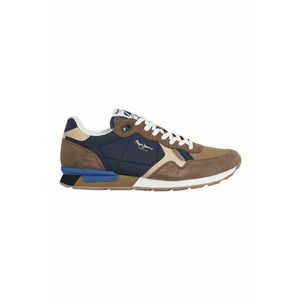Pantofi sport cu talpa wedge si garnituri din piele intoarsa - Maro deschis/Bleumarin imagine