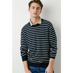 Pulover regular fit cu dungi - Alb/Bleumarin imagine