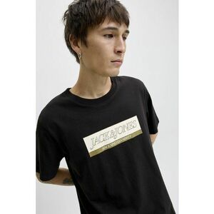 Tricou cu logo pe piept - Negru/Crem imagine