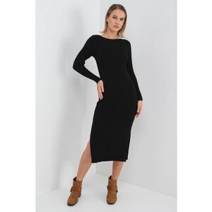 Rochie cu striatii - maneci lungi si slit lateral - Negru imagine
